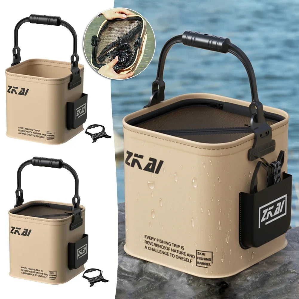 Balde dobrável multifuncional com alça ergonômica, balde de acampamento ao ar livre impermeável, acessórios de pesca, 8L, 13L