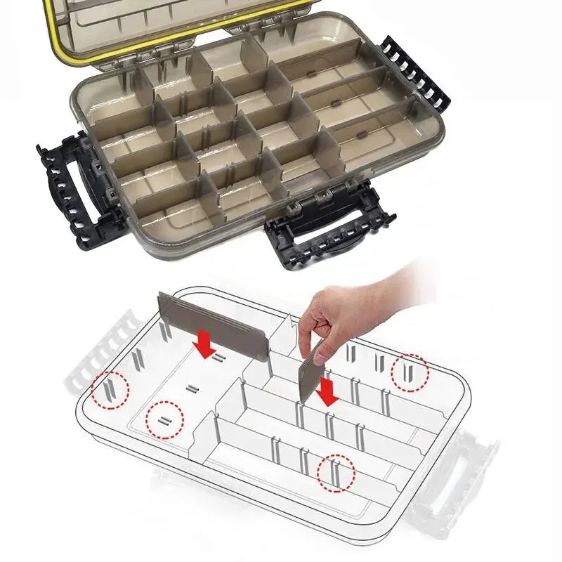 Caixa de equipamento de pesca à prova d'água, grande capacidade, acessórios de pesca, caixa de armazenamento de ferramentas, anzóis, isca artificiais