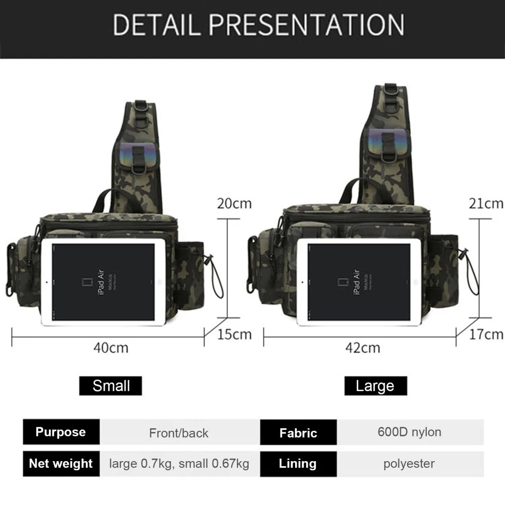 Bolsa de cintura para pesca ao ar livre, portátil, multifuncional, grande capacidade, tecido oxford, bolsa de pesca com suporte para vara